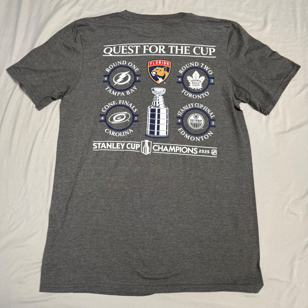 Florida Panthers Stanley Cup Champions 2025 Quest for the Cup NHL T Shirt Grey S